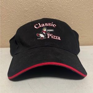 Classic Pizza Penguin Graphic Black Red Strapback Hat Cap